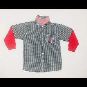 Size 6  Boy Polo Long Sleeve Plaid Shirt